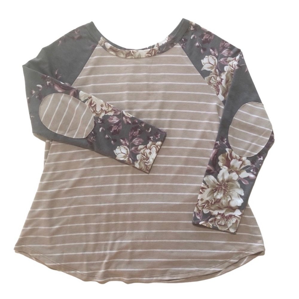 Striped Top with Floral Sleeves 1XL